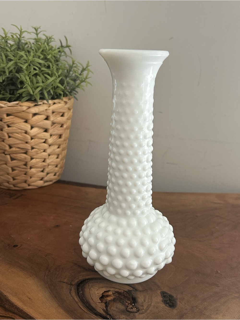 Vintage Brody Decorative Hobnail Bud Vase 8" White Milk Glass Long Neck